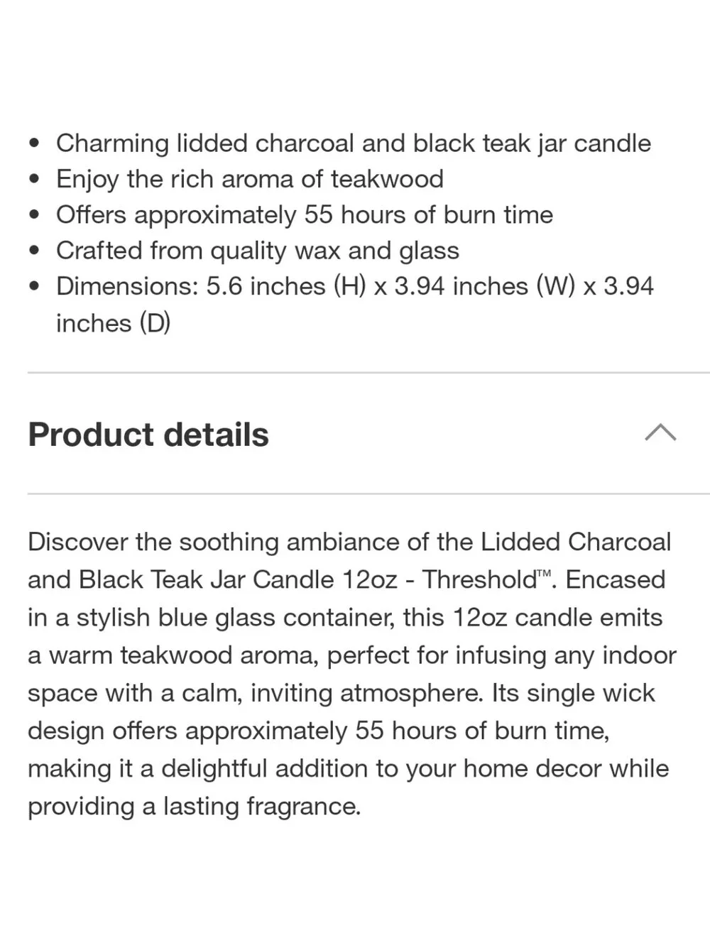 Threshold NWT 12oz Black Teakwood Scented Glass Jar Cadle With Knob Lid In Blue